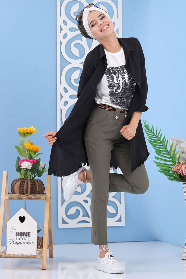 Kuşaklı Pantolon Haki - 02 6952 Haki - 6952