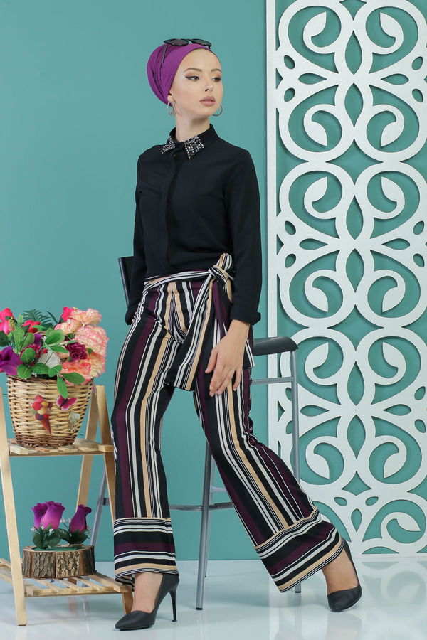Kuşaklı Pantolon Mor - 02 1234 Mor - 1234 MOR