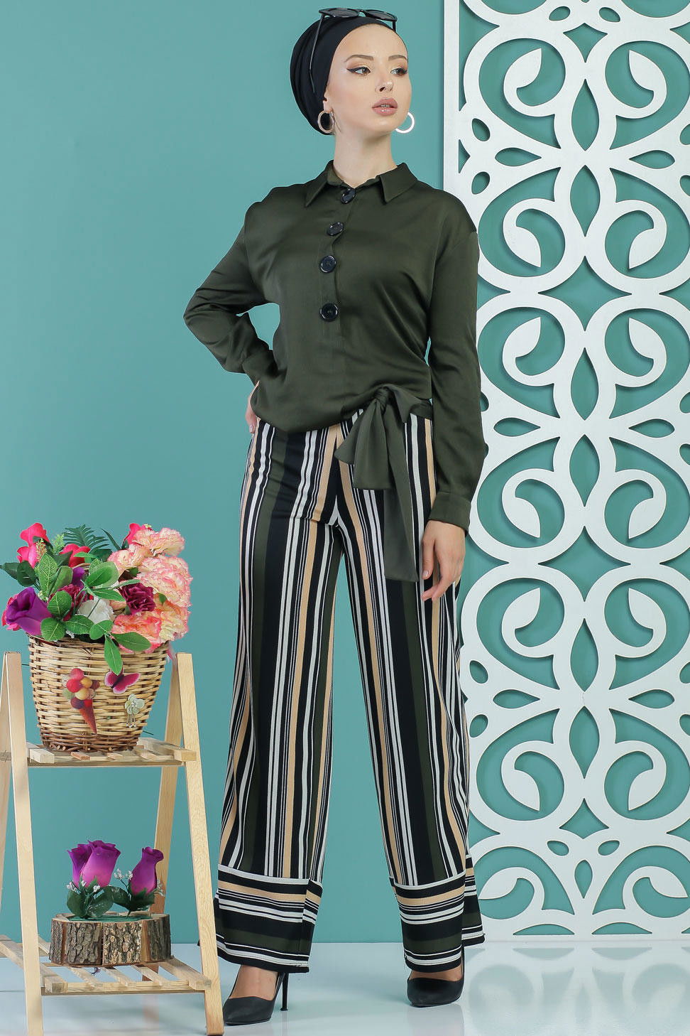 Kuşaklı Pantolon Haki Haki - 1234 HAKİ