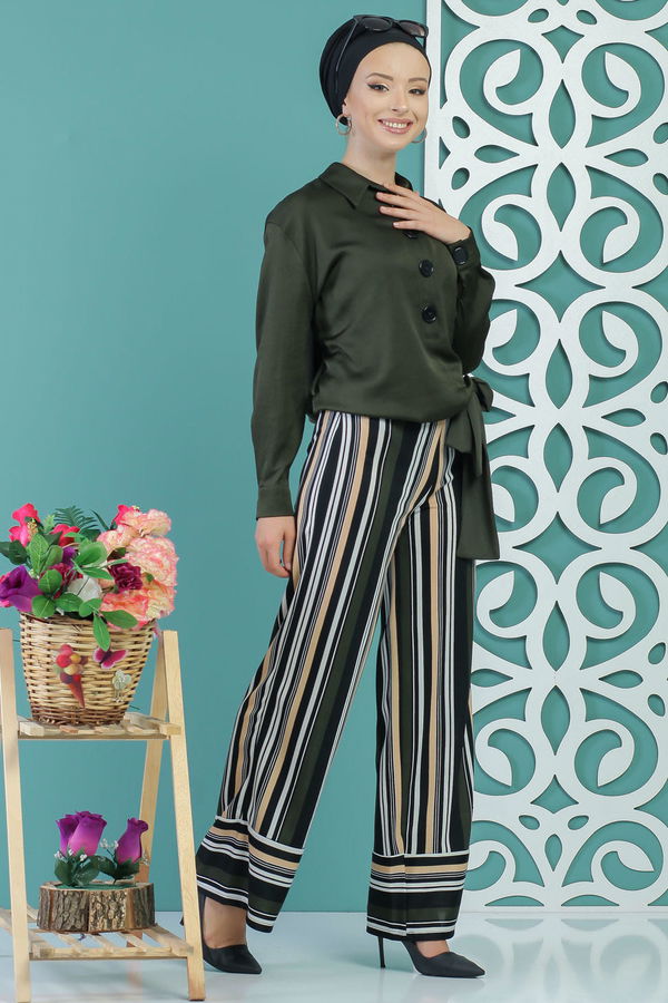 Kuşaklı Pantolon Haki Haki - 1234 HAKİ