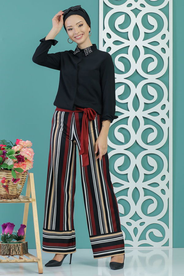 Kuşaklı Pantolon Haki Bordo - 1234