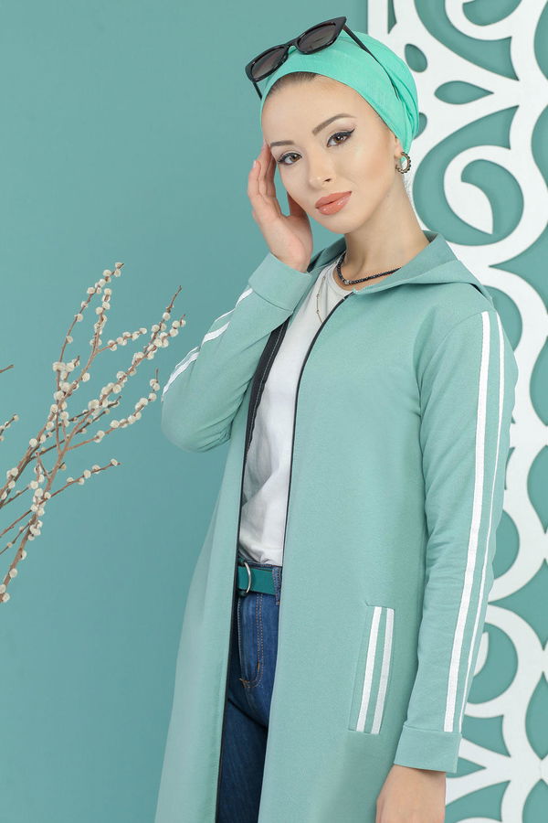 Kapşonlu Kap Siyah Yeşil - 7665