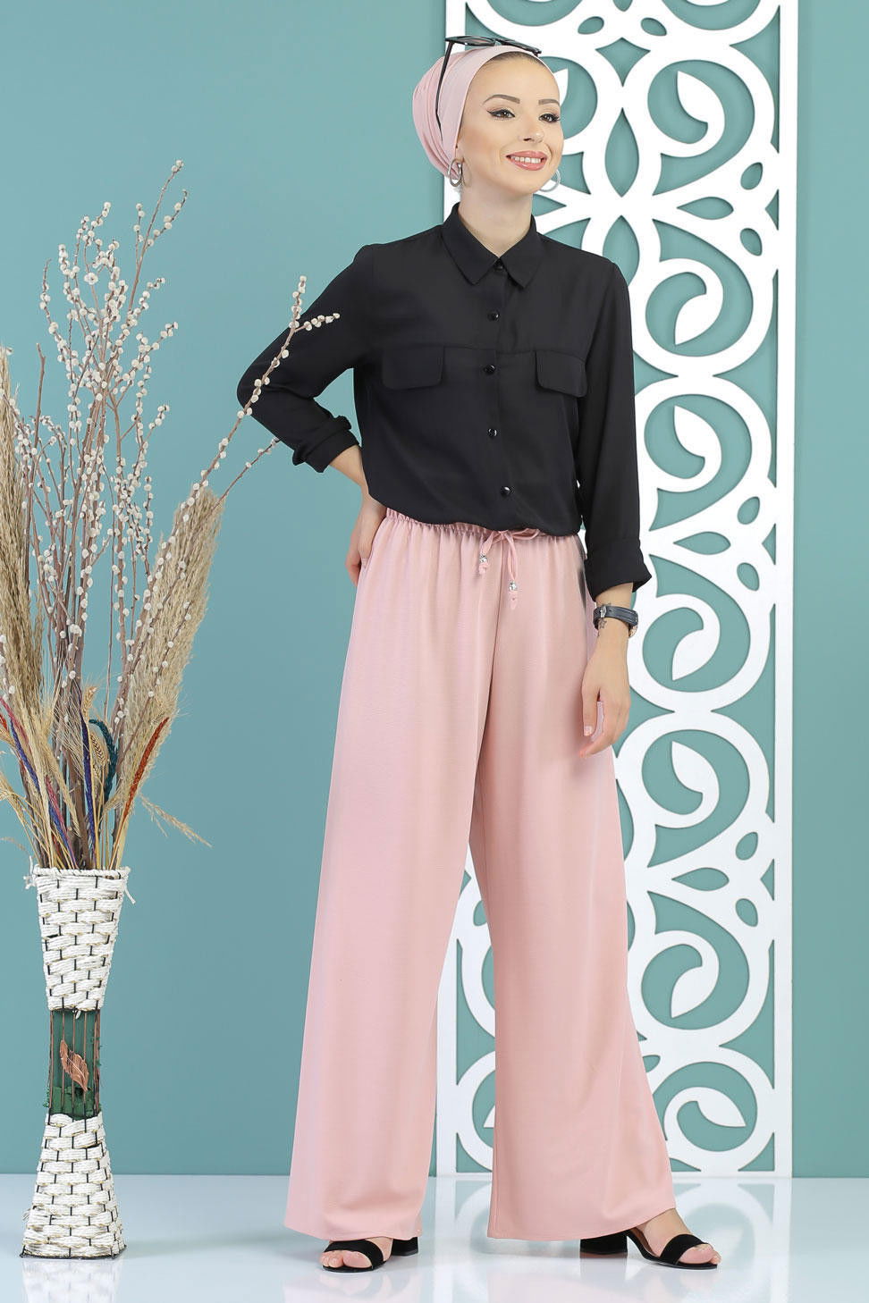 Petek Bol Paça Pantolon Pudra - 02 7669 Pembe - 7669