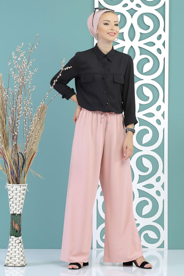 Petek Bol Paça Pantolon Pudra - 02 7669 Pembe - 7669