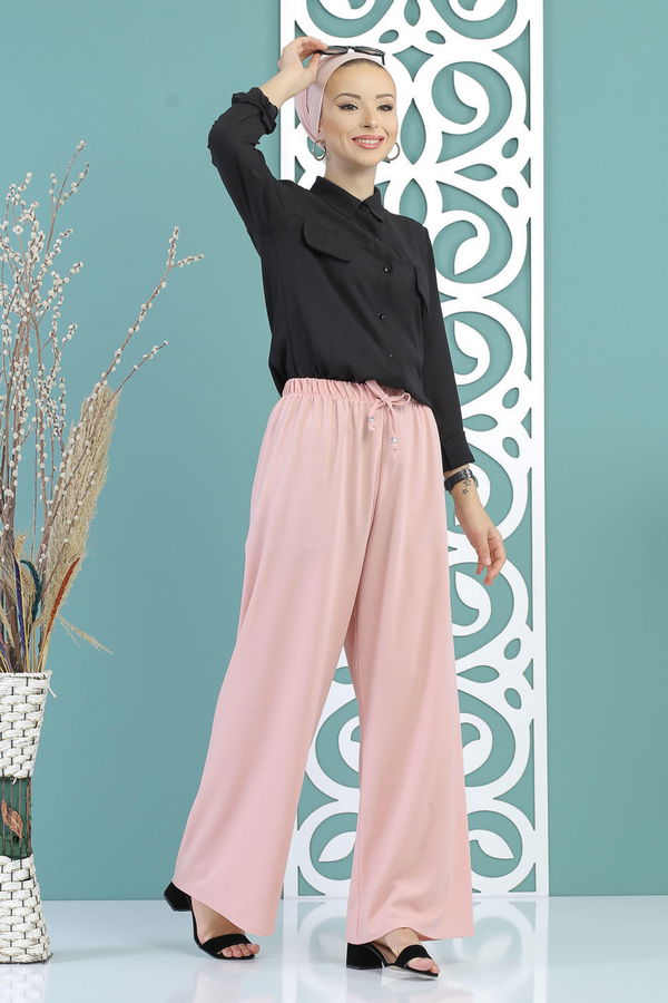 Petek Bol Paça Pantolon Pudra - 02 7669 Pembe - 7669