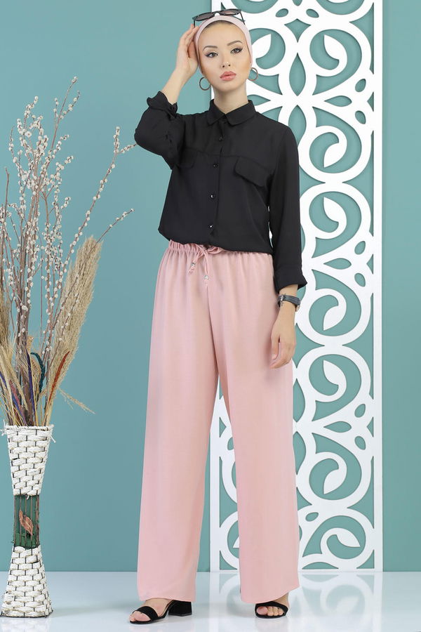 Petek Bol Paça Pantolon Pudra - 02 7669 Pembe - 7669