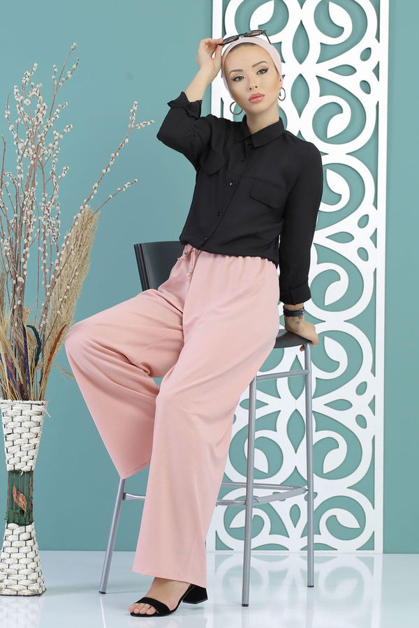 Petek Bol Paça Pantolon Pudra - 02 7669 Pembe - 7669