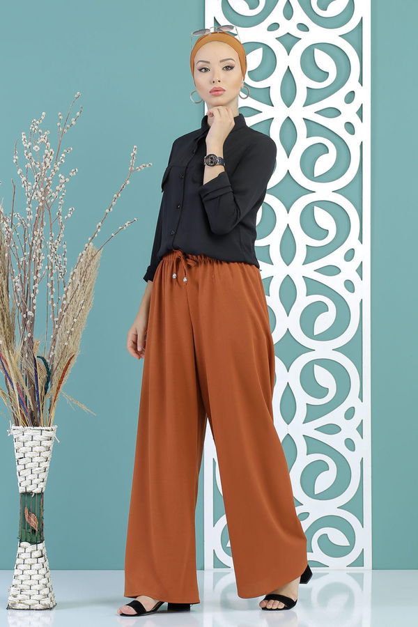 Petek Bol Paça Pantolon Hardal - 02 7669 Sarı - 7669 Sarı