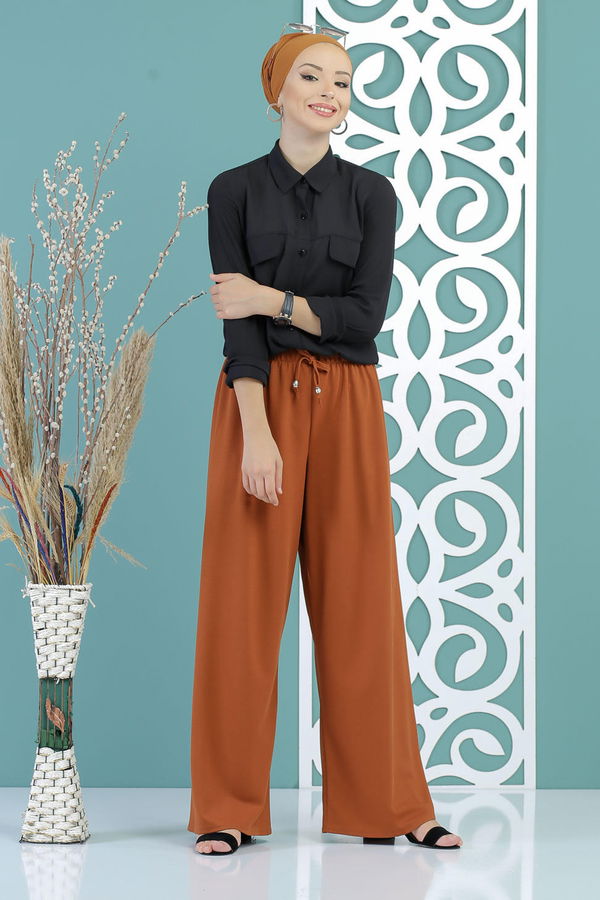 Petek Bol Paça Pantolon Hardal - 02 7669 Sarı - 7669 Sarı