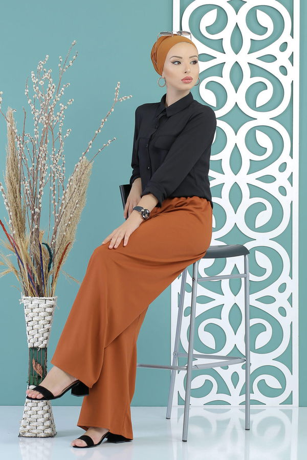 Petek Bol Paça Pantolon Hardal - 02 7669 Sarı - 7669 Sarı