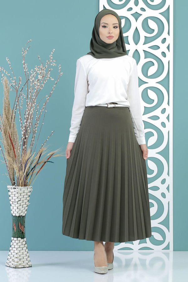 Pliseli Etek Haki - 02 7670 Haki - 7670 HAKİ