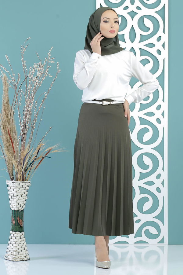 Pliseli Etek Haki - 02 7670 Haki - 7670 HAKİ
