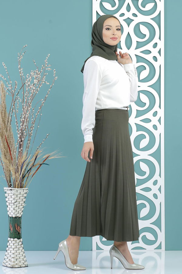 Pliseli Etek Haki - 02 7670 Haki - 7670 HAKİ