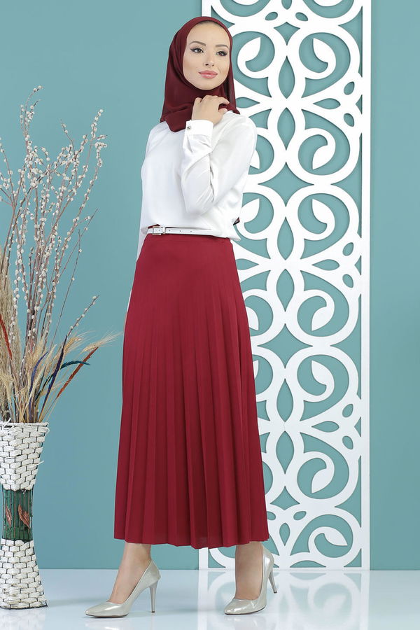 Pliseli Etek Bordo - 02 7670 Bordo - 7670 BORDO
