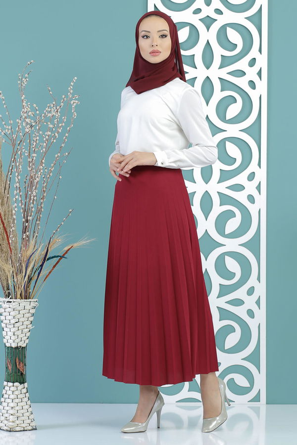 Pliseli Etek Bordo - 02 7670 Bordo - 7670 BORDO