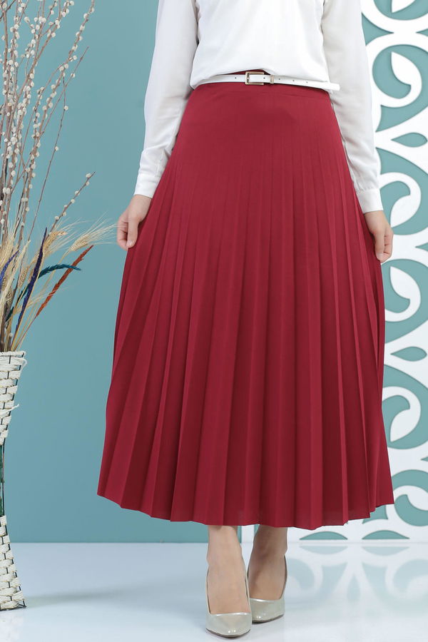 Pliseli Etek Bordo - 02 7670 Bordo - 7670 BORDO
