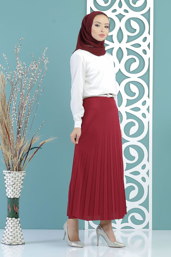 Pliseli Etek Bordo - 02 7670 Bordo - 7670 BORDO