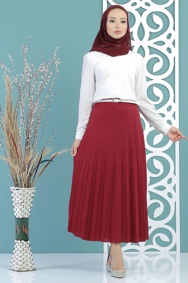 Pliseli Etek Bordo - 02 7670 Bordo - 7670 BORDO