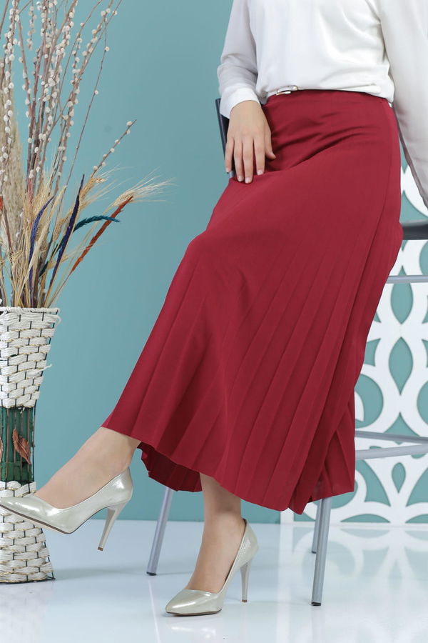 Pliseli Etek Bordo - 02 7670 Bordo - 7670 BORDO