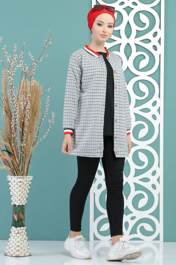 Karelı Ceket Gri - 02 7708 Gri - 7708