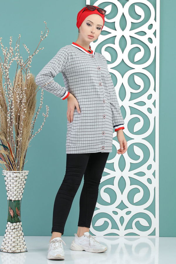 Karelı Ceket Gri - 02 7708 Gri - 7708