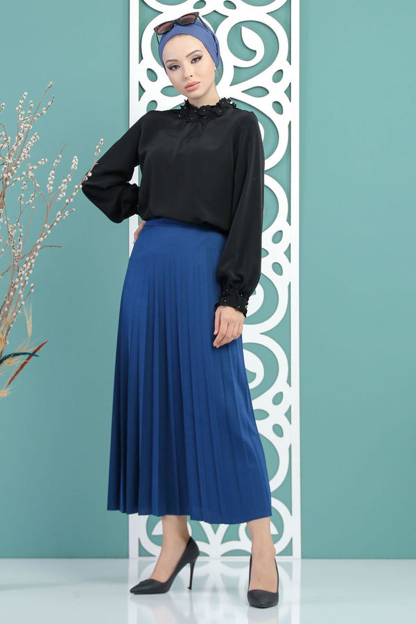 Pliseli Etek Saks - 02 7670 Mavi - 7670