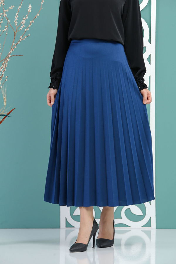 Pliseli Etek Saks - 02 7670 Mavi - 7670