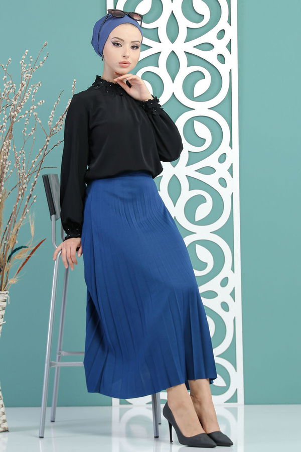 Pliseli Etek Saks - 02 7670 Mavi - 7670
