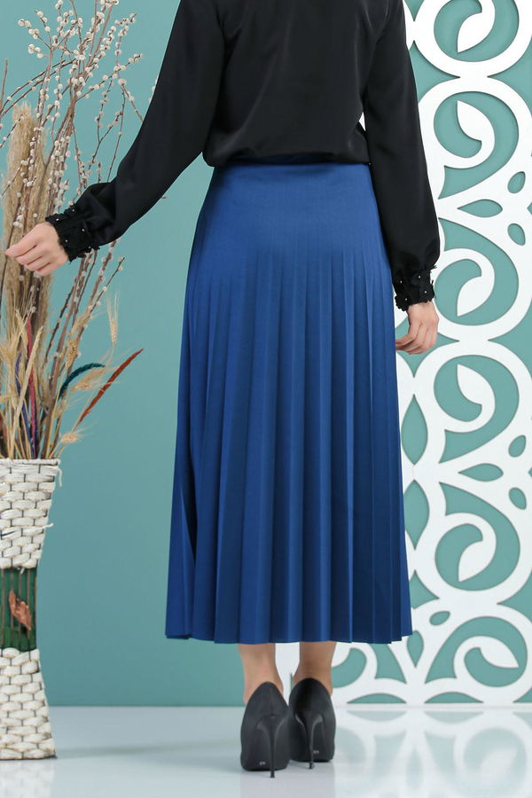 Pliseli Etek Saks - 02 7670 Mavi - 7670