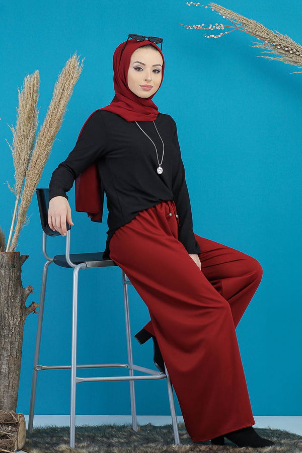 Petek Bol Paça Pantolon Bordo - 02 7669 Bordo - 7669
