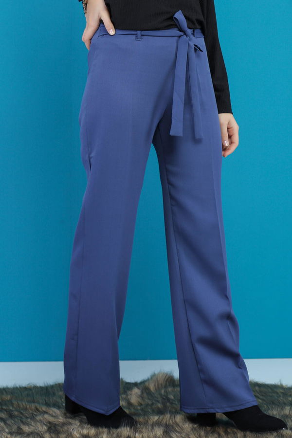 Kuşaklı Bol Pantalon İndigo - 7739 Mavi - 7739 MAVİ