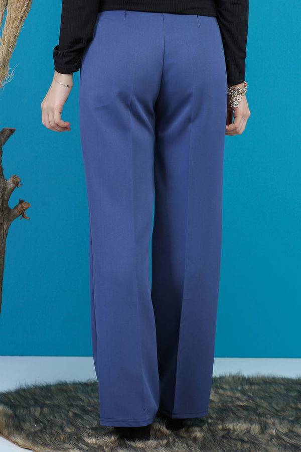 Kuşaklı Bol Pantalon İndigo - 7739 Mavi - 7739 MAVİ