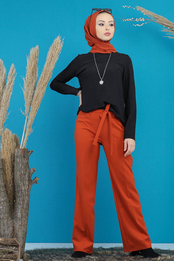 Kuşaklı Bol Pantalon Kiremit - 7739 Kiremit - 7739