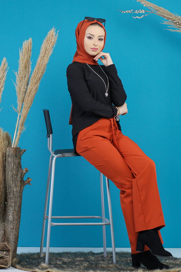 Kuşaklı Bol Pantalon Kiremit - 7739 Kiremit - 7739