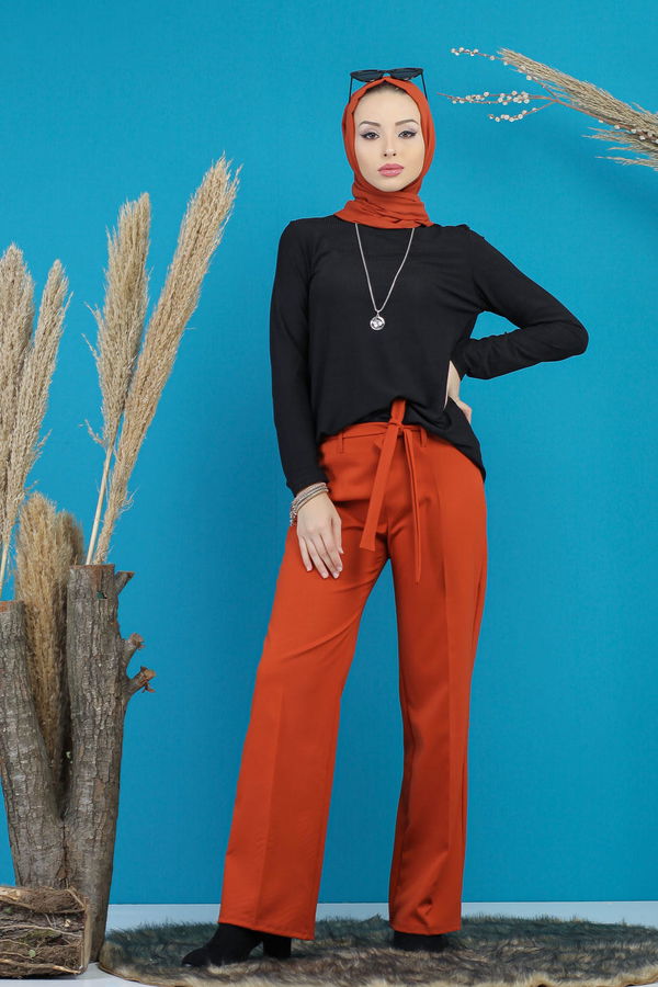 Kuşaklı Bol Pantalon Kiremit - 7739 Kiremit - 7739