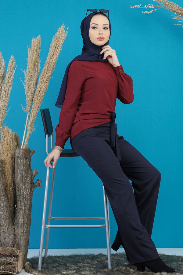 Kuşaklı Bol Pantalon Lacivert - 7739 Lacivert - 7739