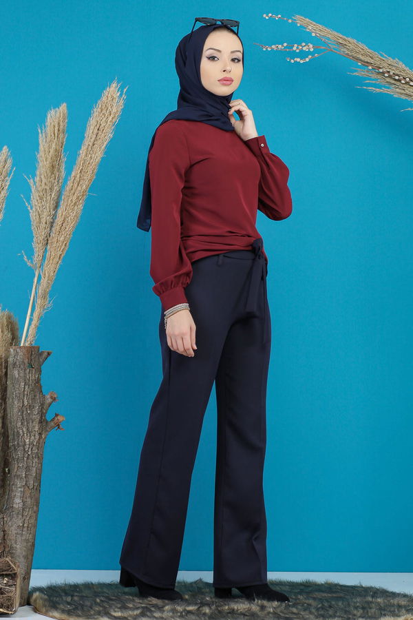Kuşaklı Bol Pantalon Lacivert - 7739 Lacivert - 7739