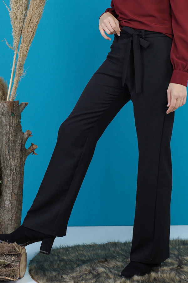 Kuşaklı Bol Pantalon Siyah - 7739 Siyah - 7739 SİYAH