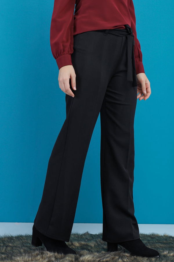 Kuşaklı Bol Pantalon Siyah - 7739 Siyah - 7739 SİYAH
