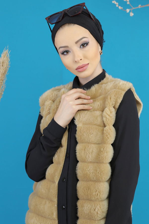 Uzun Peluş Yelek Siyah Vizon - 7776