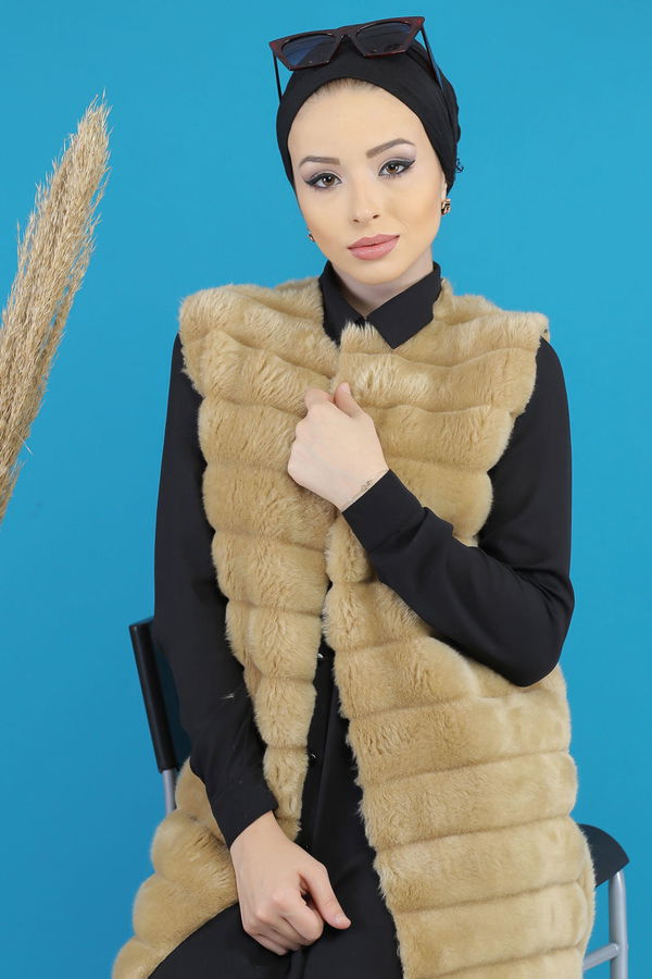 Uzun Peluş Yelek Siyah Vizon - 7776