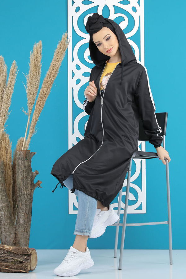 Şeritli Yagmurluk Siyah Siyah - 7833 SİYAH