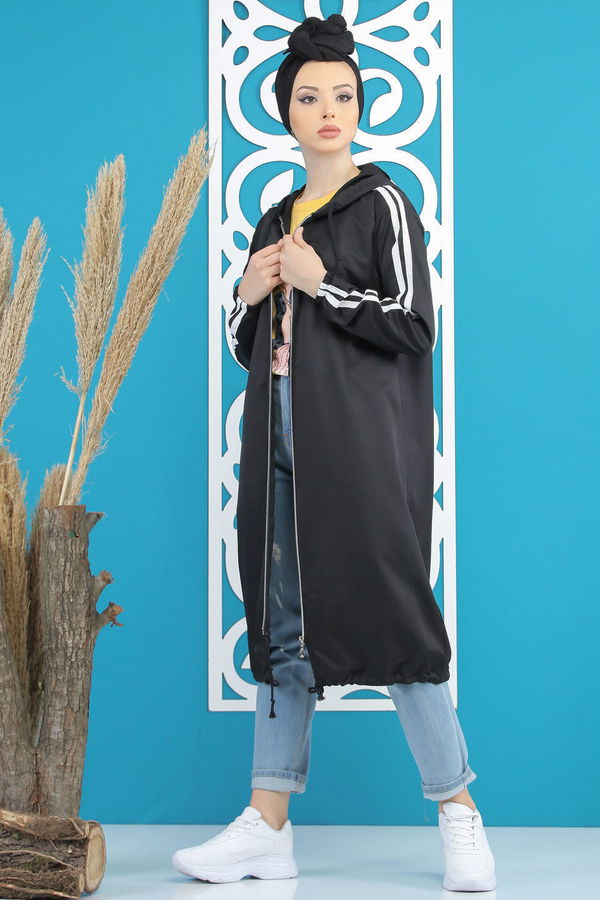 Şeritli Yagmurluk Siyah Siyah - 7833 SİYAH