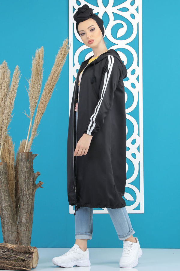 Şeritli Yagmurluk Siyah Siyah - 7833 SİYAH