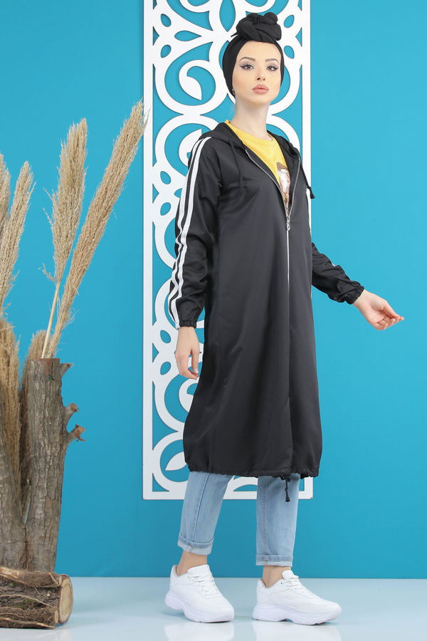 Şeritli Yagmurluk Siyah Siyah - 7833 SİYAH