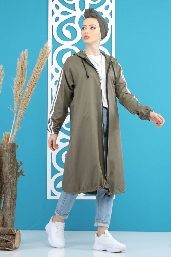 Şeritli Yagmurluk Siyah Haki - 7833 HAKİ