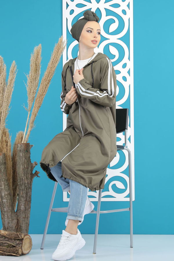 Şeritli Yagmurluk Siyah Haki - 7833 HAKİ