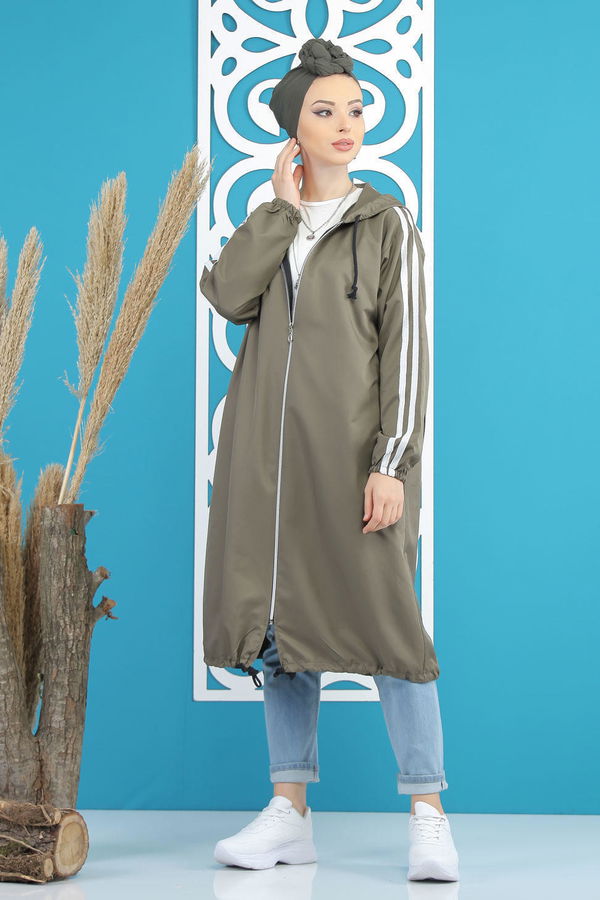 Şeritli Yagmurluk Siyah Haki - 7833 HAKİ