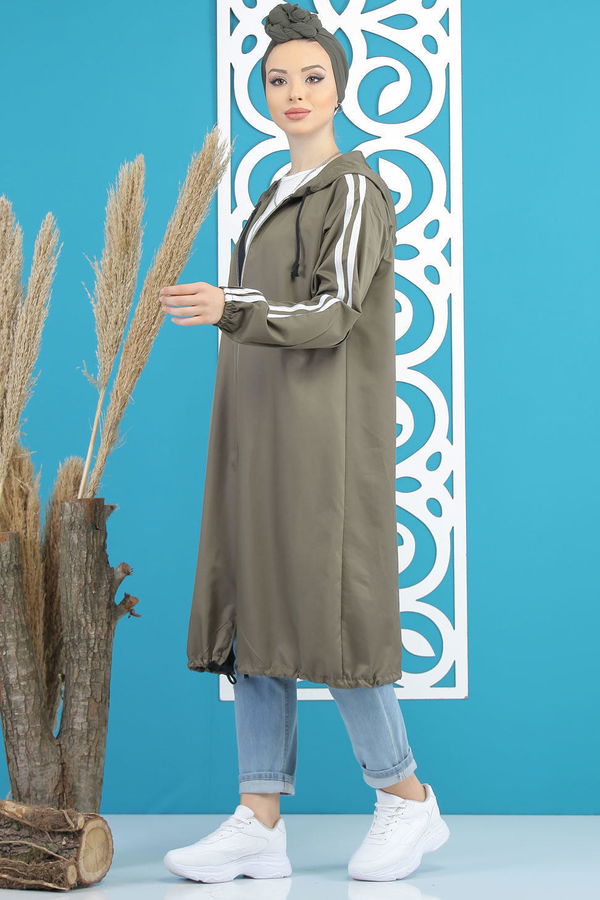 Şeritli Yagmurluk Siyah Haki - 7833 HAKİ