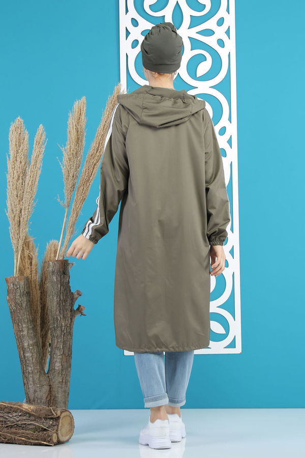 Şeritli Yagmurluk Siyah Haki - 7833 HAKİ